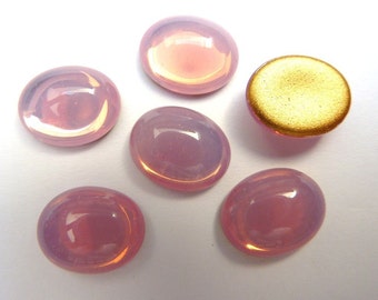 6 cabochons en verre, 10x8mm, opale rose, ovale