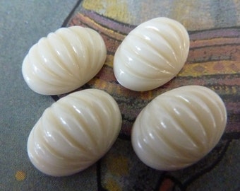 4 glass cabochons, 14x10mm, creme white, melon, oval