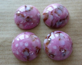 4 glass cabochons, Ø15mm, marbled pink, round