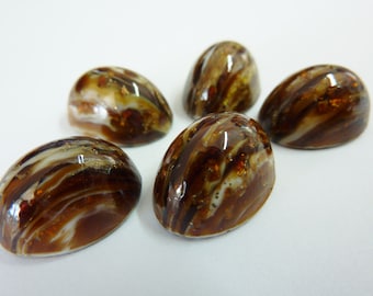 2 glass cabochons, 18x13mm, brown glitter, oval, high dome