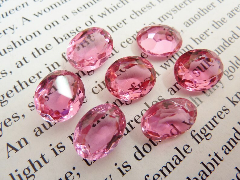 4 glass jewels, 12x10mm, pink, oval image 1