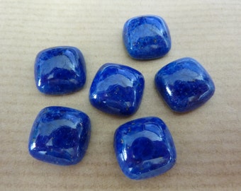 6 glass cabochons, 12x12mm, marbled lapis lazuli blue, square