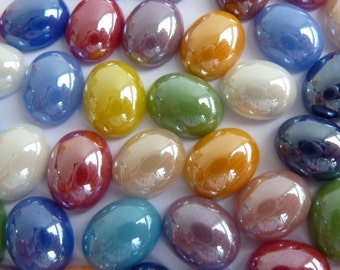 12 glass cabochons 10x8mm, mixed colour, oval