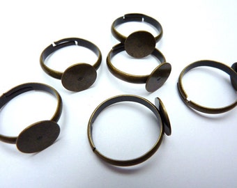 10 ring shanks, bases, settings, Ø8mm, bronze