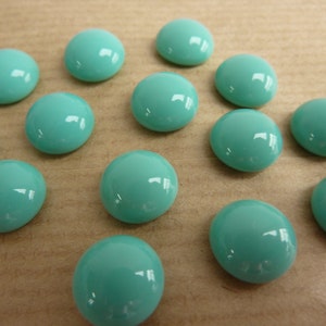 6 glass cabochons, Ø10mm, opaque mint green, turquoise, round image 2