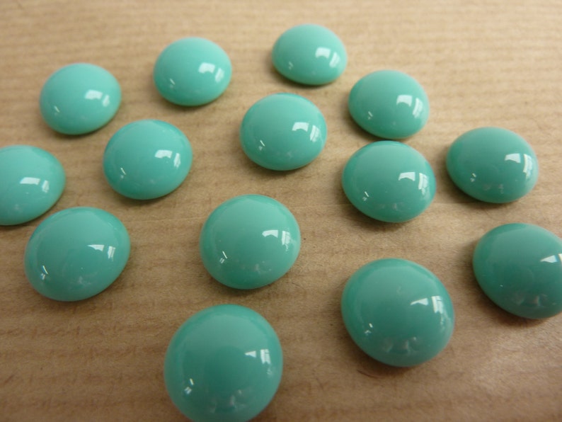 6 glass cabochons, Ø10mm, opaque mint green, turquoise, round image 2