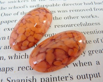 1 glass cabochon, 32x17mm, marbled coral, oval
