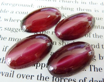 2 glass cabochon, 24x14mm, wine red white, oval