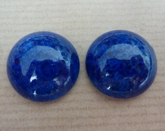 2 glass cabochons, Ø20mm, lapis lazuli blue, marbled, round