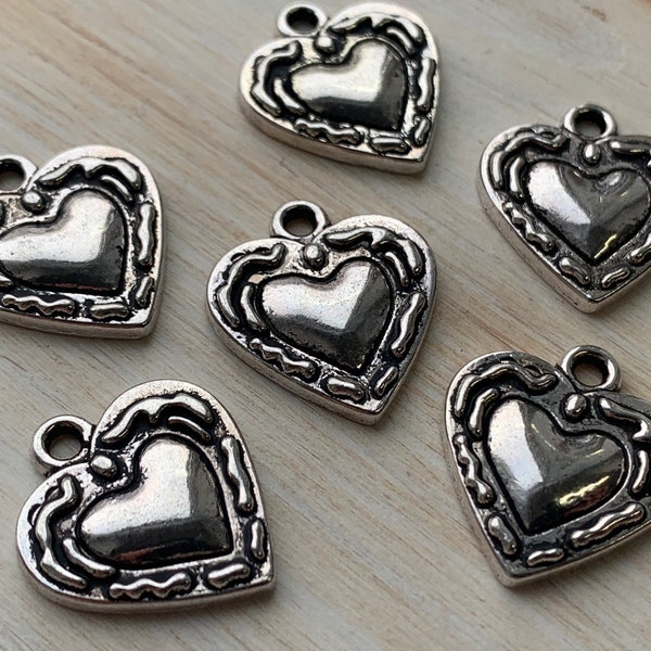 10 pendants, heart, dirndl, Oktoberfest, bavarian, antique silver