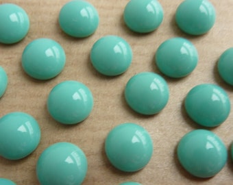 10 cabochons en verre, 8mm, vert menthe opaque, turquoise, rond