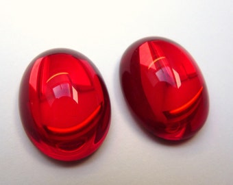 2 glass cabochons, 18x13mm, siam red, oval