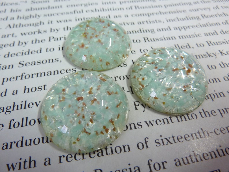 1 glass cabochon, Ø25mm, light blue, gold and silver, round image 1