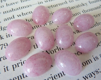 4 glass cabochons, 14x10mm, light pink marbled, oval