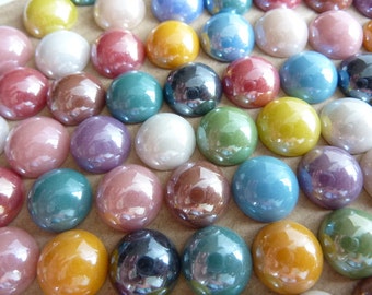 12 glass cabochons, Ø11-12mm, color mix, round