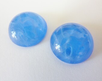 2 vetro cabochon, Ø18mm, blu bianco, rotondo