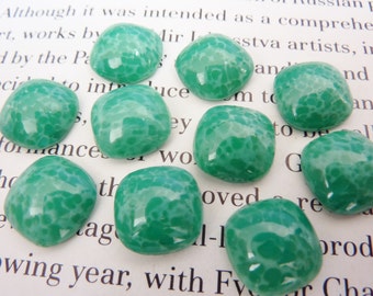 6 Cabochons Glas, 12x12mm, grün marmoriert, eckig