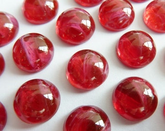 6 Cabochons Glas, Ø10mm, rot-weiß