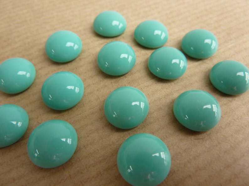 6 glass cabochons, Ø10mm, opaque mint green, turquoise, round image 3