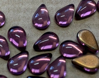 24 glass cabochons, 6x4mm, purple, drop, pear