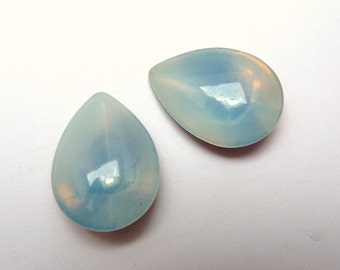 2 glass jewels, 18x13mm, opal white sapphire, pear