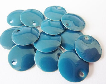 10 enamel pendants, coins, Ø12mm, blue, round