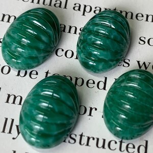 4 glass cabochons, 14x10mm, marbled green, melon, oval
