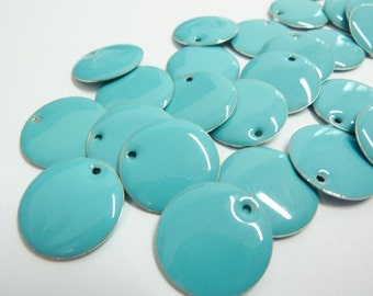 4 enamel pendants, coins, Ø18mm, light blue