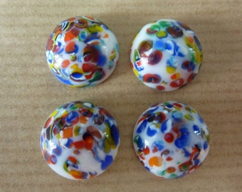 4 glass cabochons, Ø15mm, harlequin, white, round