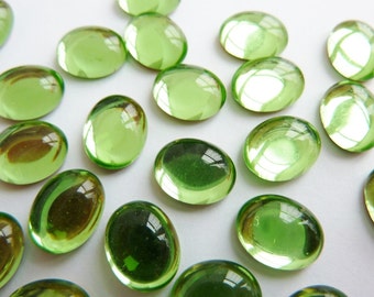 6 glass cabochons, 10x8mm, peridot green, oval