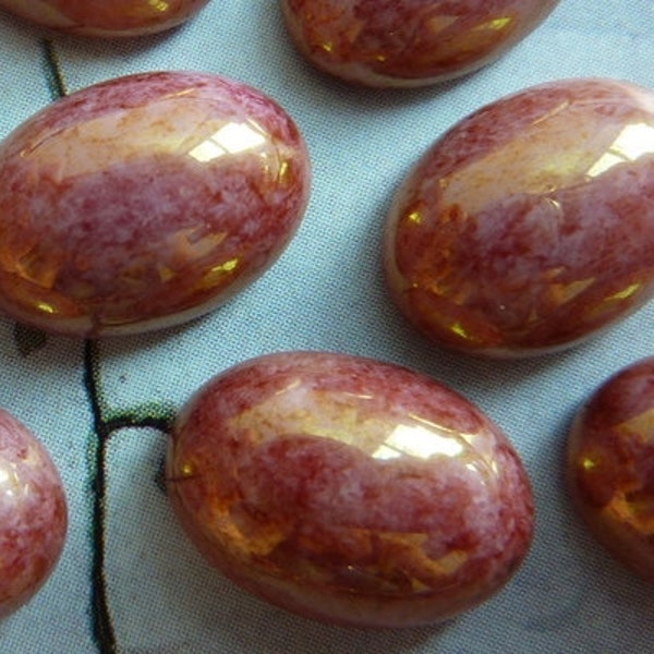 4 Cabochons Glas, 14x10mm, rosa marmoriert Lüster