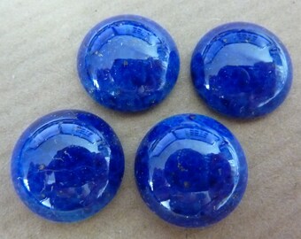 4 glass cabochons, Ø15mm, lapis lazuli blue, round