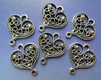 10 connectors, heart, 20x18mm, antique silver