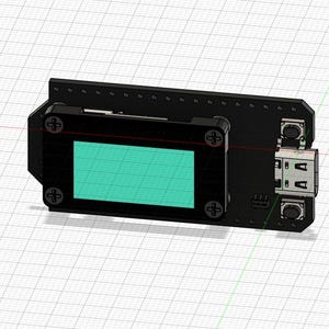 Könnte beinhalten: Ein schwarzes elektronisches Gerät mit grünem Bildschirm, Knöpfen und USB-Anschlüssen. Das Gerät ist auf einer schwarzen Basis mit sichtbaren Schraubenköpfen montiert. Der Bildschirm hat ein Rastermuster.