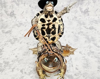 Real taxidermy- turtle and bullfrog Pond Cowboy
