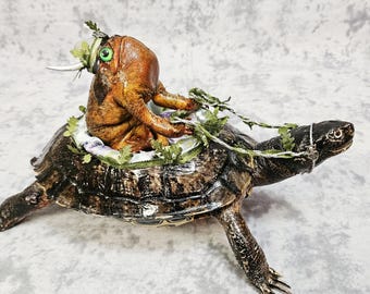 Turtle and Viking Toad Taxidermy: "The Chariot" Tarot Art