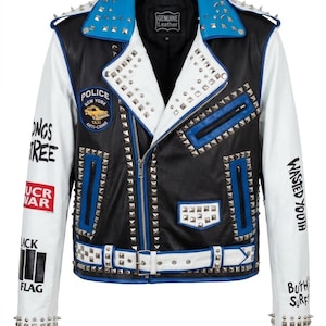 Handbemalte Custom Punk Rock Leder Bikerjacke - Nieten- und Spiked-Kampfweste Stil