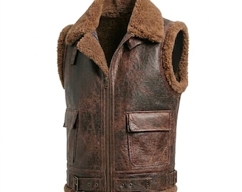 Chaleco de piel de oveja vintage para hombre