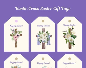 Etiquetas de regalo de Pascua rústicas descargables: etiquetas cristianas de Pascua de descarga instantánea, decoración de primavera imprimible con temática religiosa.