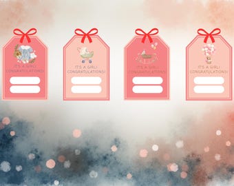 Etiquetas de regalo para el nacimiento de una niña / Juego de 4 / Descargables / Imprimibles en casa