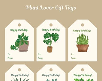 Etiquetas imprimibles para regalos de cumpleaños con temática de plantas / Etiquetas botánicas para cumpleaños / Regalos de cumpleaños con vegetación / Etiqueta imprimible para amantes de las plantas