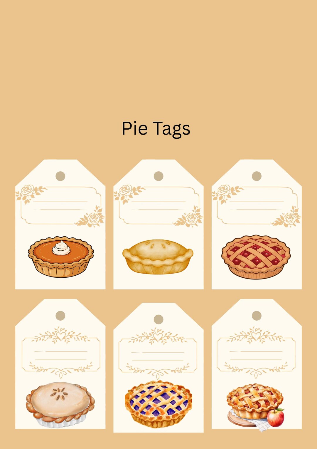Illustrated Pie Tags | Rustic Country Bakery Packaging Labels - Etsy