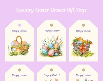 Etiquetas rústicas para cestas de Pascua: descarga instantánea, decoración vintage imprimible para primavera.