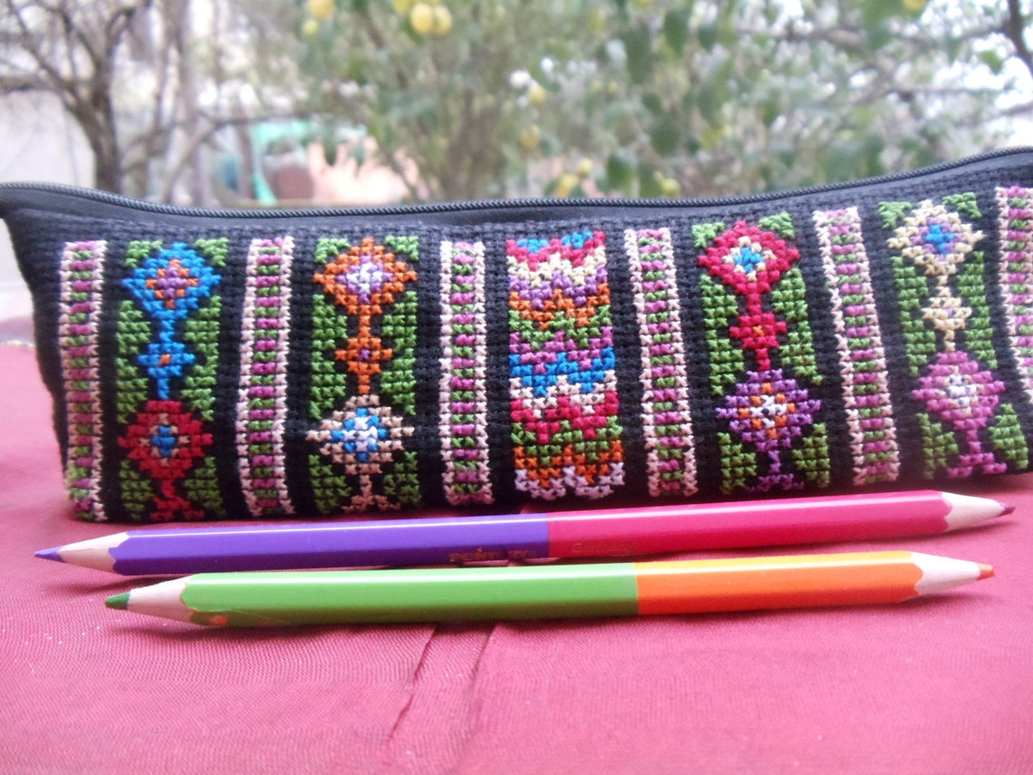 Pencil case with multi colour embroidery  etsy Pencil case with multi colour embroidery  etsy
