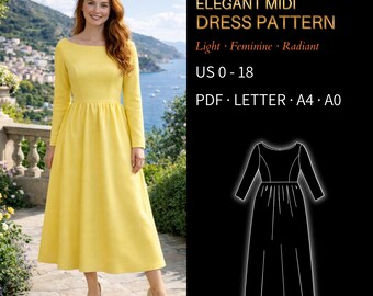 Midi Fit and Flare Dress Pattern - Verified Fit | US 0 - 18, PDF US Letter, A4 & A0