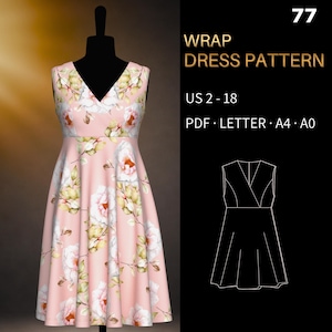 Molde para Vestido Envelope 0077 – Ajuste Verificado | Cintura Império, Sem Mangas, Tamanhos EUA 2–18, PDF Carta EUA, A0 e A4