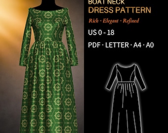 Boat Neck Dress Pattern 24TL – Verified Fit | US 0-18, PDF US Letter, A0 & A4