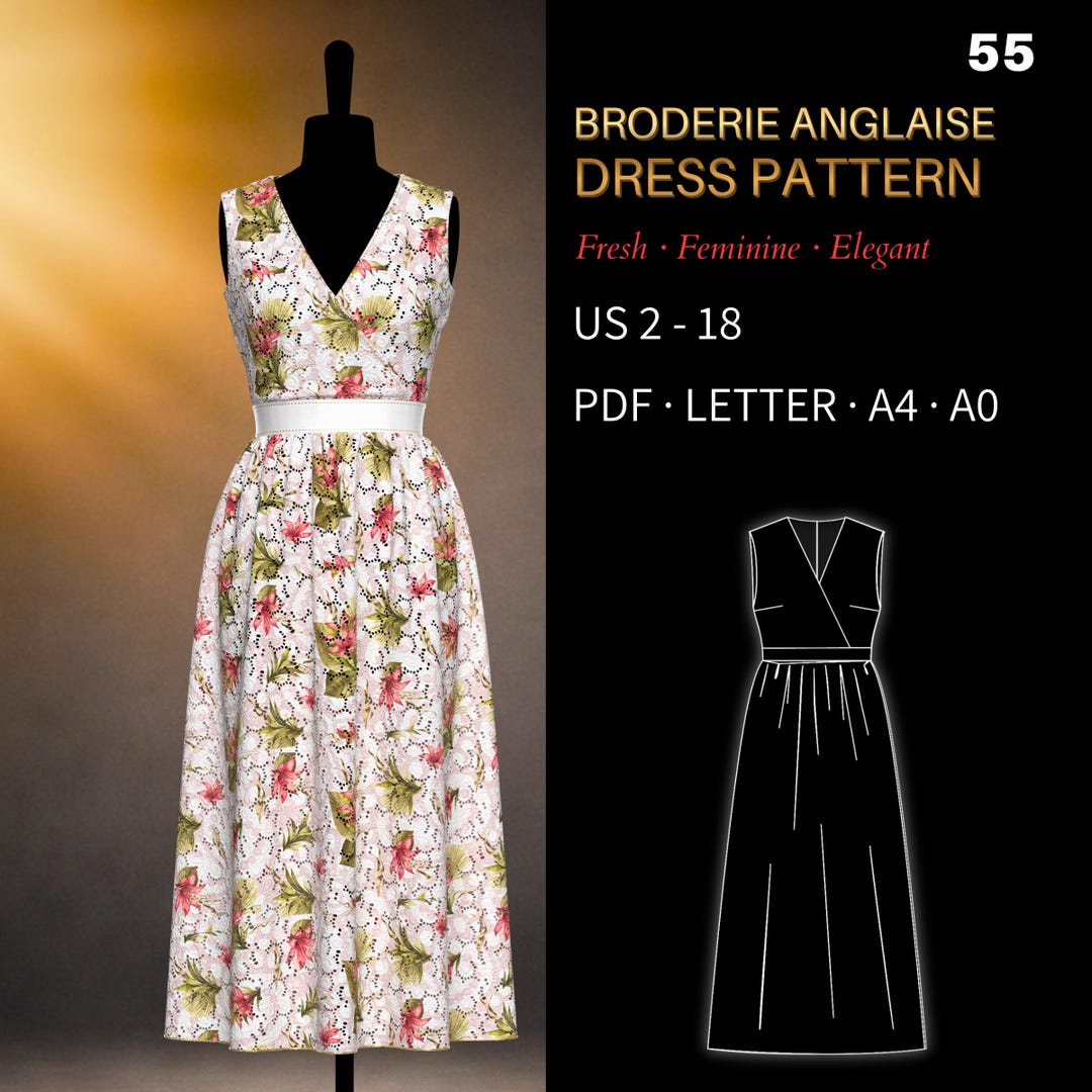 Broderie Anglaise Wrap Dress Pattern 0055 - Verified Fit | US 2-18, PDF  Letter, A4 & A0 - Etsy