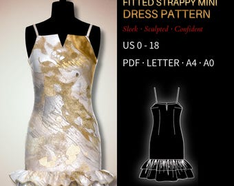 Fitted Mini Dress Pattern 0063 - Verified Fit | Sleeveless Cocktail Dress, Spaghetti Straps, Double Ruffle Hem | PDF Sewing Pattern US 0-18