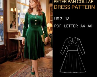 Peter Pan Collar Dress Pattern 0005 - Verified Fit | US 2–18, US LETTER, A4 & A0